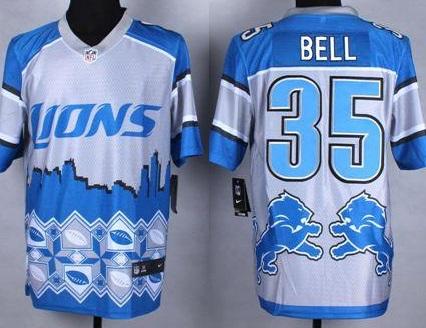 Nike Detroit Lions #35 Joique Bell Blue Men's Stitched NFL Elite Noble Fashion Jersey