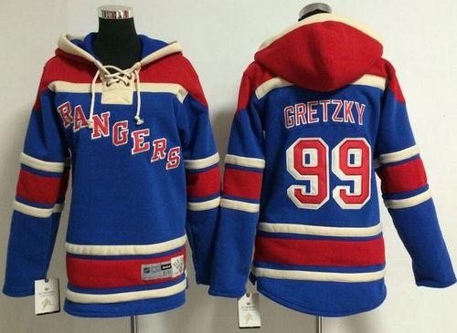 Youth New York Rangers #99 Wayne Gretzky Blue Sawyer Hooded Sweatshirt Stitched NHL Jersey