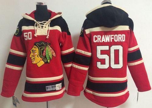 Youth Chicago Blackhawks #50 Corey Crawford Red Sawyer Hooded Sweatshirt Stitched NHL Jersey