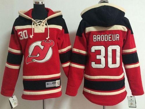 Youth New Jersey Devils #30 Martin Brodeur Red Sawyer Hooded Sweatshirt Stitched NHL Jersey