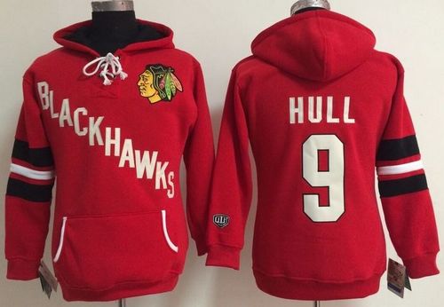 Women's Chicago Blackhawks #9 Bobby Hull Red Old Time Heidi NHL Hoodie