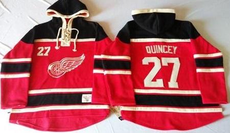 Detroit Red Wings 27 Kyle Quincey Red Sawyer Hooded Sweatshirt Stitched NHL Jersey