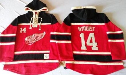 Detroit Red Wings 14 Gustav Nyquist Red Sawyer Hooded Sweatshirt Stitched NHL Jersey