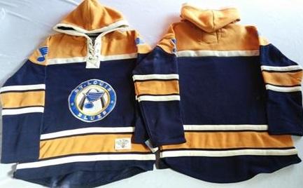 St. Louis Blues Blank Navy Blue Gold Sawyer Hooded Sweatshirt Stitched NHL Jersey