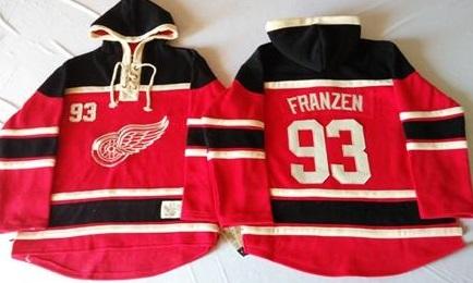 Detroit Red Wings 93 Johan Franzen Red Sawyer Hooded Sweatshirt Stitched NHL Jersey