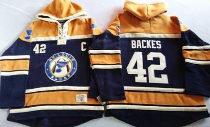 St. Louis Blues 42 David Backes Navy Blue Gold Sawyer Hooded Sweatshirt Stitched NHL Jersey