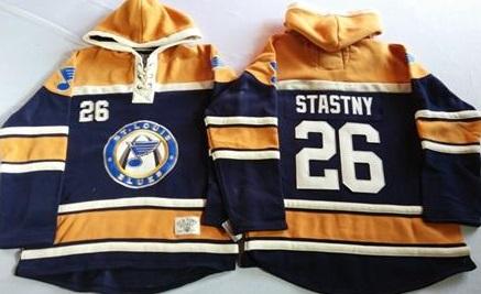 St. Louis Blues 26 Paul Stastny Navy Blue Gold Sawyer Hooded Sweatshirt Stitched NHL Jersey