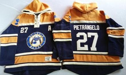 St. Louis Blues 27 Alex Pietrangelo Navy Blue Gold Sawyer Hooded Sweatshirt Stitched NHL Jersey