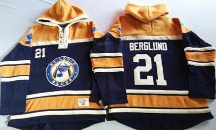 St. Louis Blues 21 Patrik Berglund Navy Blue Gold Sawyer Hooded Sweatshirt Stitched NHL Jersey