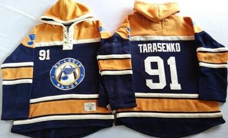 St. Louis Blues 91 Vladimir Tarasenko Navy Blue Gold Sawyer Hooded Sweatshirt Stitched NHL Jersey