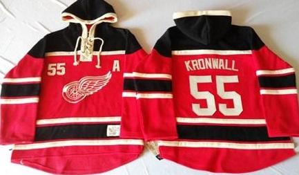 Detroit Red Wings 55 Niklas Kronwall Red Sawyer Hooded Sweatshirt Stitched NHL Jersey