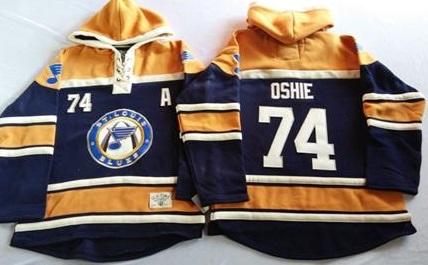 St. Louis Blues 74 T.J Oshie Navy Blue Gold Sawyer Hooded Sweatshirt Stitched NHL Jersey