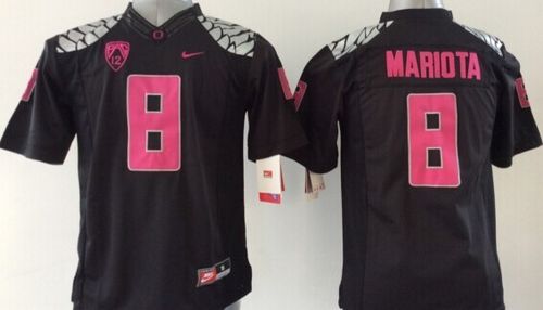 Youth Oregon Ducks #8 Marcus Mariota Black(Pink NO.) Stitched NCAA Jersey