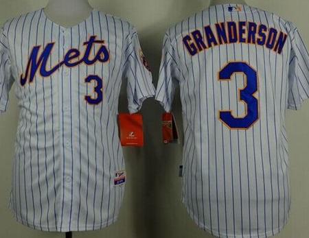New York Mets #3 Curtis Granderson White(Blue Strip) Home Cool Base Stitched Baseball Jersey