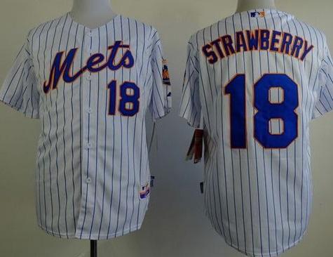 New York Mets #18 Darryl Strawberry White(Blue Strip) Home Cool Base Stitched Baseball Jersey