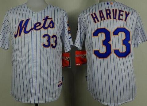 New York Mets #33 Matt Harvey White(Blue Strip) Home Cool Base Stitched Baseball Jersey