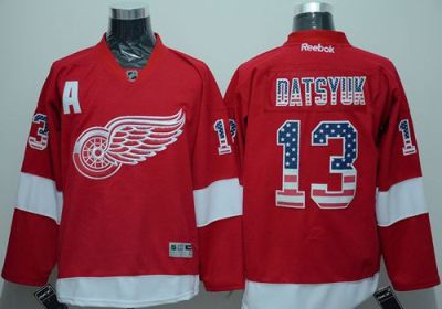 Detroit Red Wings #13 Pavel Datsyuk Red USA Flag Fashion Stitched NHL Jersey