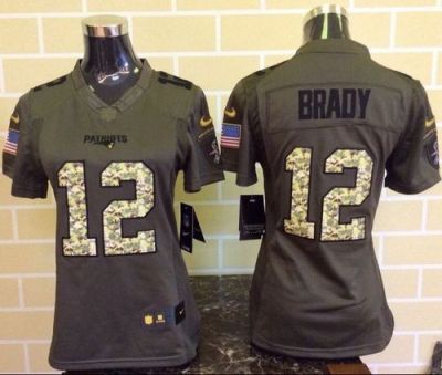 Women Nike Patriots #12 Tom Brady Green Stitched NFL Limited Salute To Service Jersey
