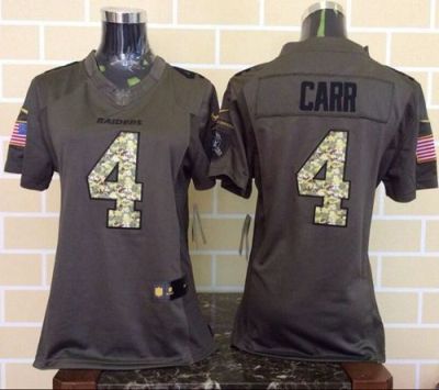 Women Nike Raiders #4 Derek Carr Green Stitched NFL Limited Salute To Service Jersey