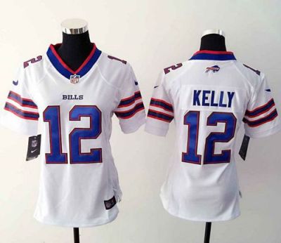 Women Nike Bills #12 Jim Kelly White Stitched NFL Elite Jersey