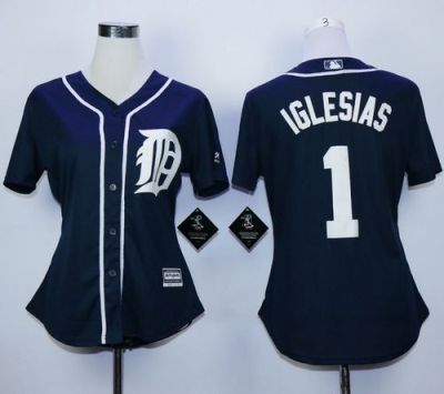 Women Detroit Tigers #1 Jose Iglesias Navy Blue Fashion Stitched MLB Jersey