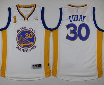 Golden State Warriors #30 Stephen Curry White Trophy Banner Champions Stitched NBA Jersey