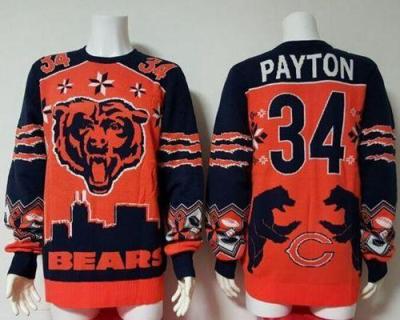 Nike Bears #34 Walter Payton Orange Navy Blue Men's Ugly Sweater