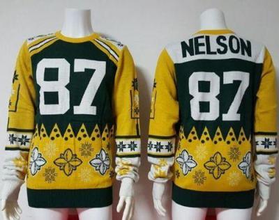 Nike Packers #87 Jordy Nelson Green Yellow Men's Ugly Sweater