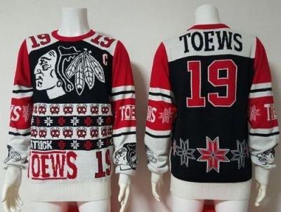 Chicago Blackhawks #19 Jonathan Toews Black Red Men's NHL Ugly Sweater