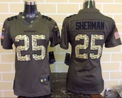 Women Nike Seahawks #25 Richard Sherman Green Stitched NFL Limited Salute To Service Jersey