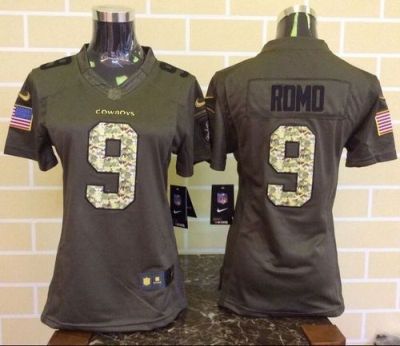 Women Nike Cowboys #9 Tony Romo Green Stitched NFL Limited Salute To Service Jersey