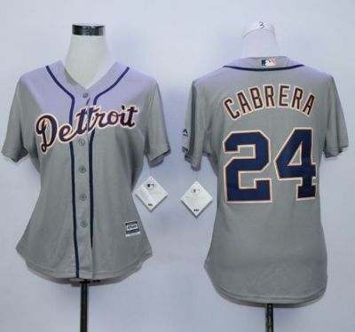 Women Detroit Tigers #24 Miguel Cabrera Grey Road Stitched MLB Jersey