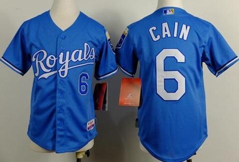 Youth Kansas City Royals #6 Lorenzo Cain Blue Cool Base Alternate 1 Stitched Baseball Jersey