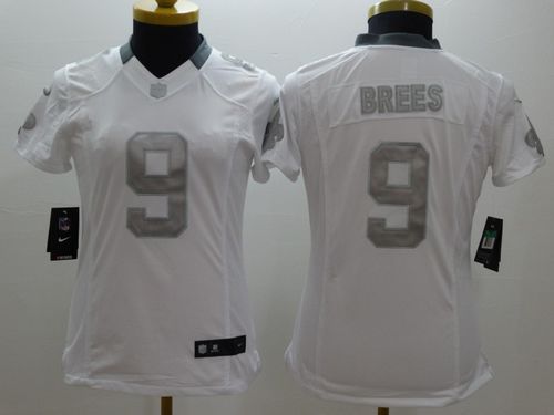 Women's Nike New Orleans Saints #9 Drew Brees White Stitched NFL Limited Platinum Jersey