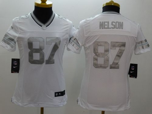 Women's Nike Green Bay Packers #87 Jordy Nelson White Stitched NFL Limited Platinum Jersey