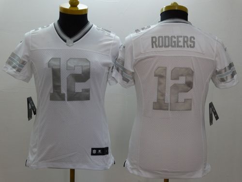 Women's Nike Green Bay Packers #12 Aaron Rodgers White Stitched NFL Limited Platinum Jersey