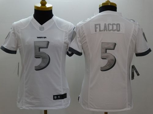 Women's Nike Baltimore Ravens #5 Joe Flacco White Stitched NFL Limited Platinum Jersey
