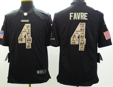 Nike Green Bay Packers #4 Brett Favre Black Men's Stitched NFL Limited Salute to Service Jersey