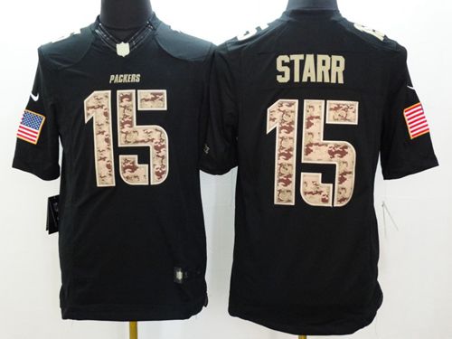 Nike Green Bay Packers #15 Bart Starr Black Men's Stitched NFL Limited Salute to Service Jersey