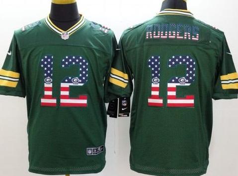 Nike Green Bay Packers #12 Aaron Rodgers Green Team Color Men's Stitched NFL Elite USA Flag Fashion Jersey