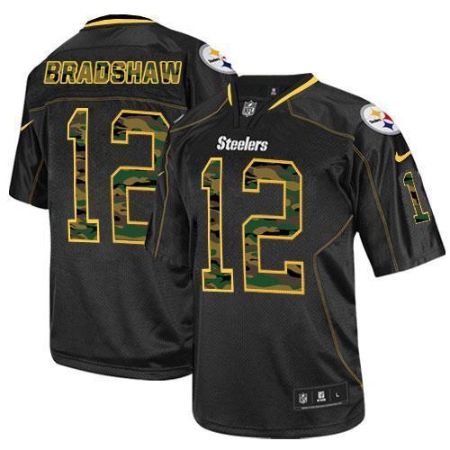 Nike Pittsburgh Steelers 12 Terry Bradshaw Black Men's Stitched NFL Elite Camo Fashion Jersey