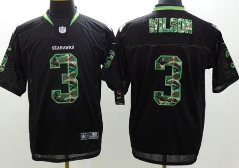 Nike Seattle Seahawks #3 Russell Wilson Black Men's Stitched NFL Elite Camo Fashion Jersey
