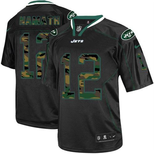 Nike New York Jets 12 Joe Namath Black Men's Stitched NFL Elite Camo Fashion Jersey