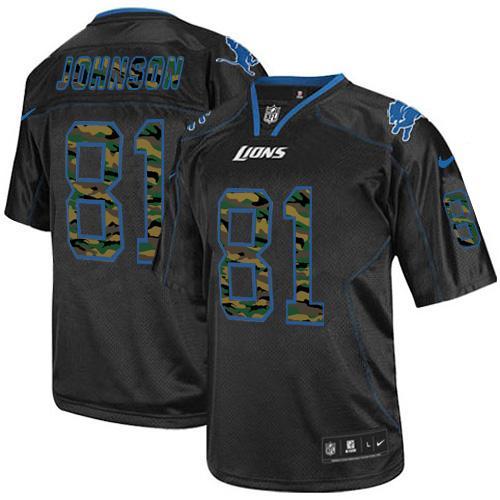 Nike Detroit Lions 81 Calvin Johnson Black Men's Stitched NFL Elite Camo Fashion Jersey