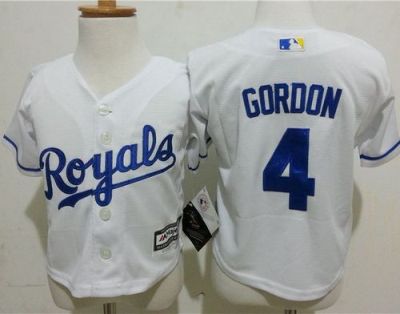 Toddler Kansas City Royals #4 Alex Gordon White Cool Base Stitched MLB Jersey
