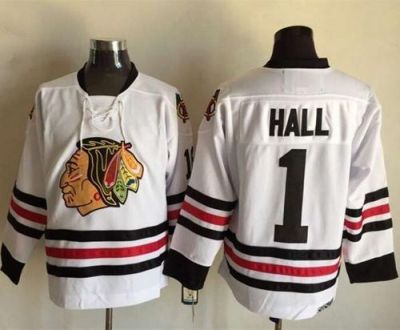 Chicago Blackhawks #1 Glenn Hall White CCM Throwback Stitched NHL Jersey