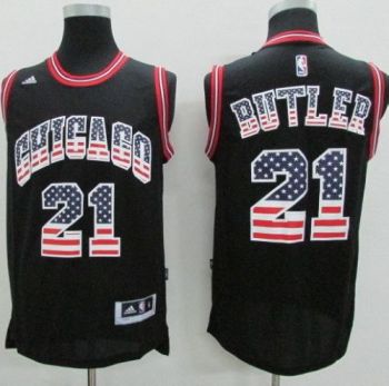 Chicago Bulls #21 Jimmy Butler Black USA Flag Fashion Stitched NBA Jersey