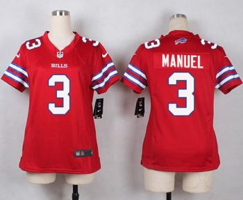 Women Nike Bills #3 E. J. Manuel Red Stitched NFL Limited Rush Jersey