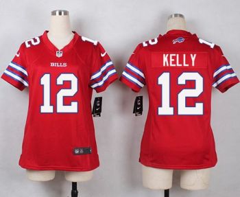 Women Nike Bills #12 Jim Kelly Red Stitched NFL Limited Rush Jersey