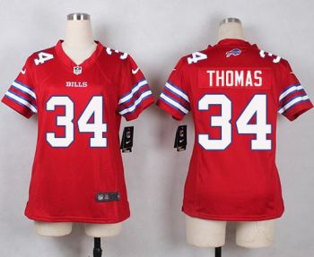 Women Nike Bills #34 Thurman Thomas Red Stitched NFL Limited Rush Jersey